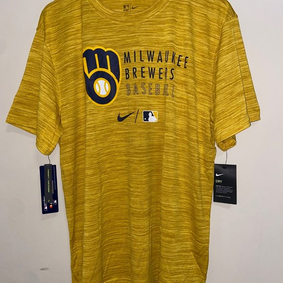 Nike Milwaukee Brewers Authentic Collection Velocity Practice Shirt Gold Mens XL - Picture 2 of 8